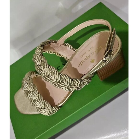 NWB Kate Spade Valentina Braided Strap Mid Heeled Sandals Pale Gold Size 6B - Picture 3 of 7